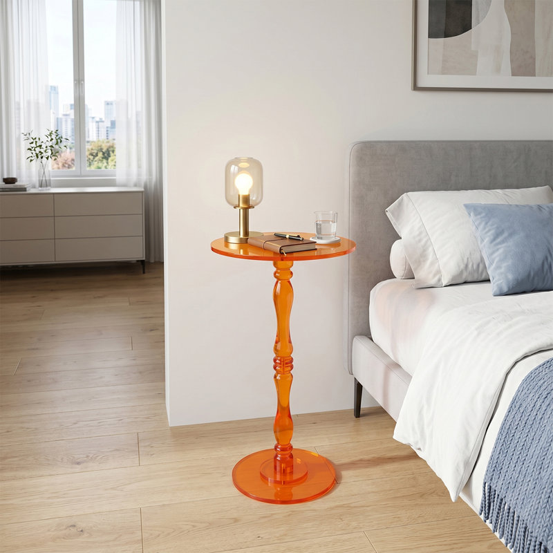 Table d'appoint 17,7 po en acrylique, table de bout ronde en spirale sculptée avec base stable pour le salon, Orange