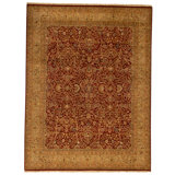 Hand Knotted Wool Area Rug in Red And Gold