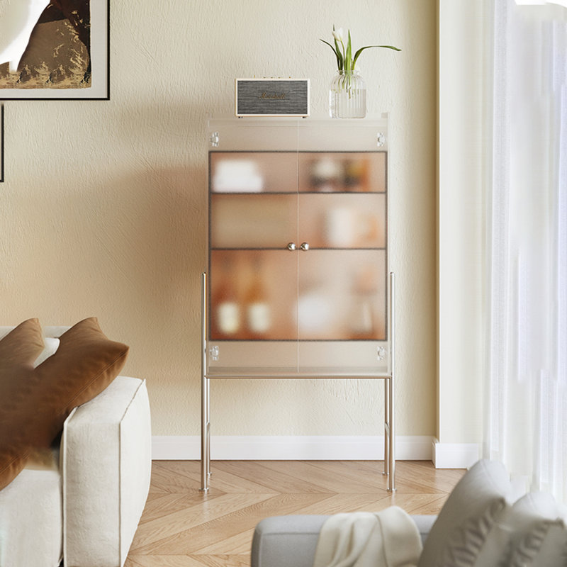 Elegant Frosted Semi-Transparent Storage Cabinet, Orange