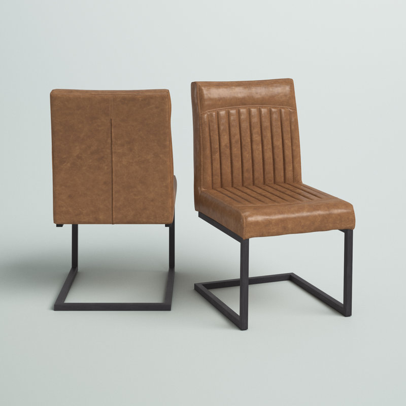 Casteel 19.5'' H Tufted Faux Leather Upholstered Side Chair, Brown