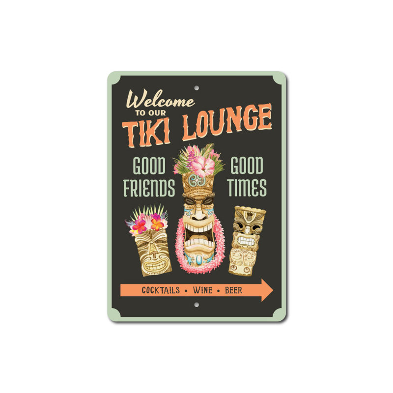 Enseigne en aluminium Tiki Lounge, H 14 po x l 10 po x P 0,04 po