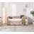 Twin Size Upholstered Daybed With Trundle,USB Port ,Side Pockets, Modern V-Grained Backrest Design,No Box Spring Needed, For Bedroom, Guest Room ( Pink, Twin)-1471892708