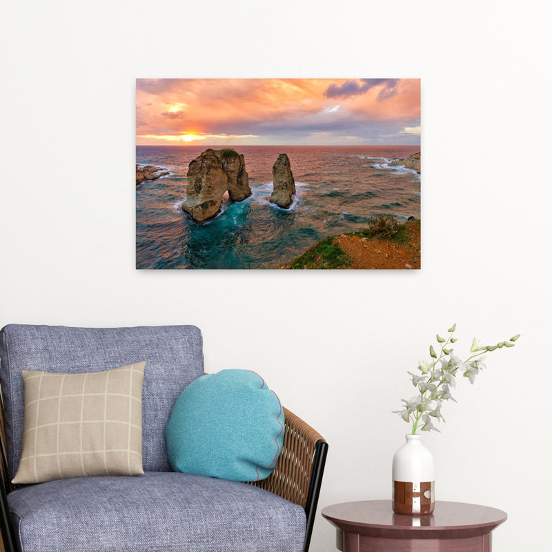 Coucher de soleil sur la côte de Raouche, Beyrouth, Liban, paysage contemporain abstrait, art naturel, H 16 po x l 24 po