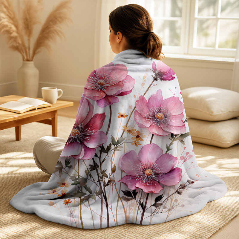 Jeté floral rose en minimalisme rose