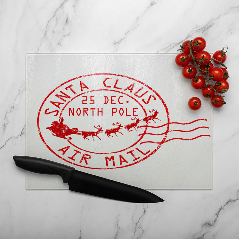Santa Claus Air Mail Dining Glass Chopping Board, 28cm L x 20cm W