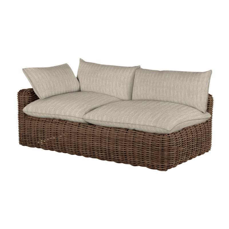 Montecito 75.25" Wide Outdoor Wicker Right Hand Facing Loveseat with Cushions, Raffia, Herringbone Sand, Welt