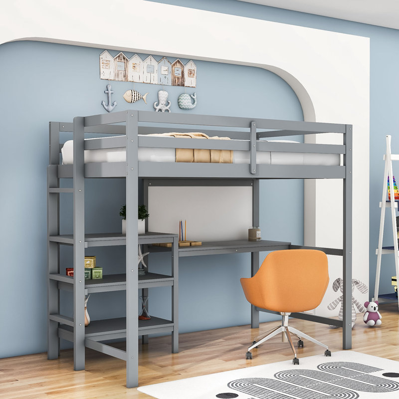 Aboubakar Kids Twin Loft Bed, Gray, Twin 