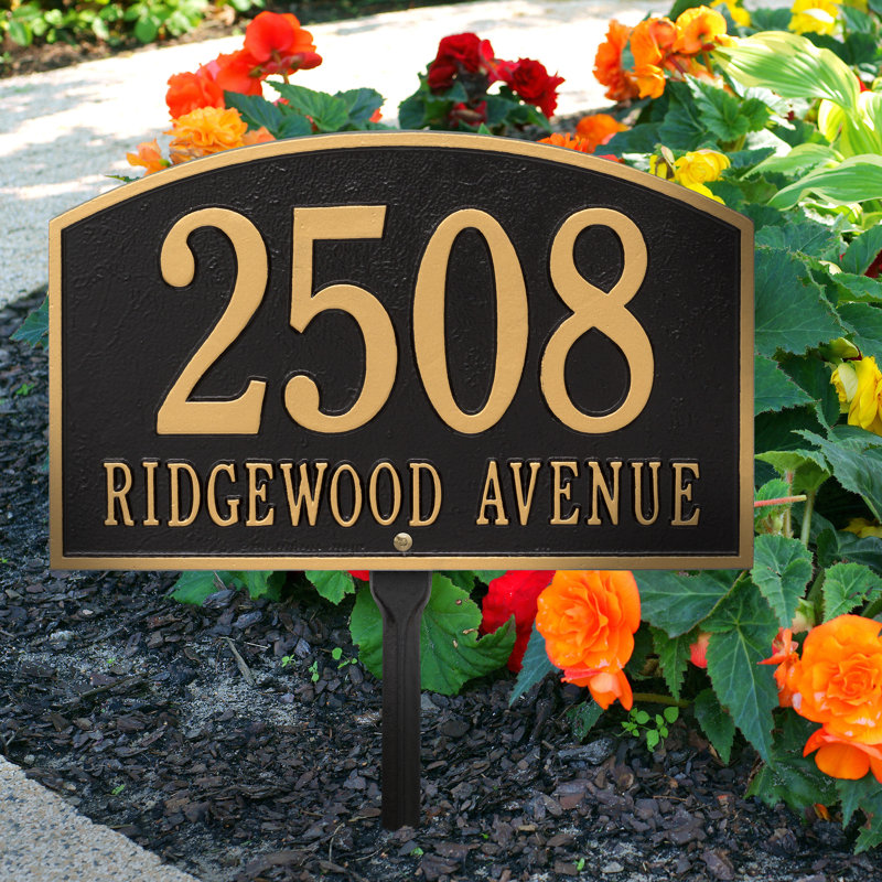 Legacy 2-Line Lawn Address Sign, Yes, Black / Gold