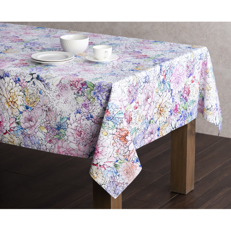 Floral 100% Cotton Tablecloth, 90" L x 60" W