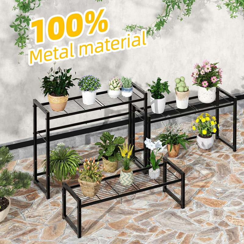 Black Metal 3-Tier Stackable Plant Stand for Indoor/Outdoor Use
