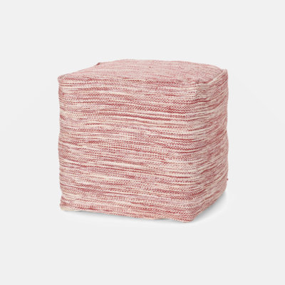 Enigma Yarn And Cotton Square Pouf, Red And White by Latitude Run