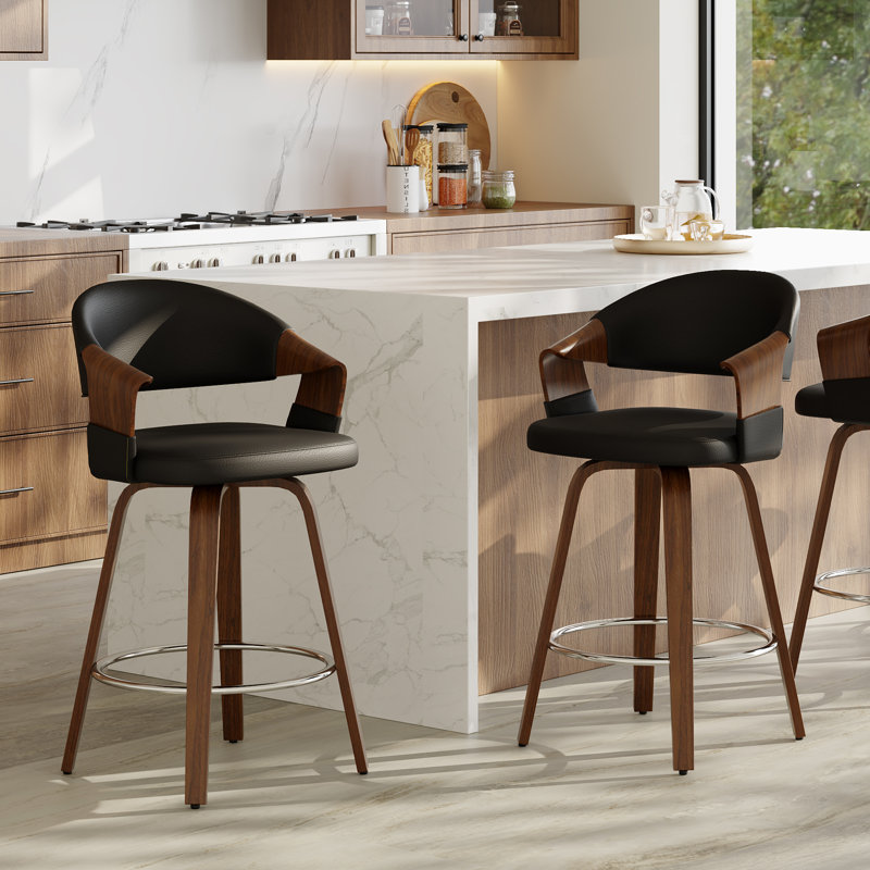 Tabouret de bar 26 po Mid-Century, Noir