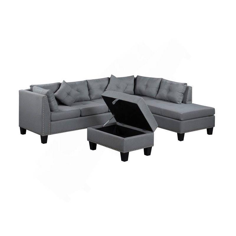 104.5" Upholstered Sofa,Chaise & Ottoman , Gray