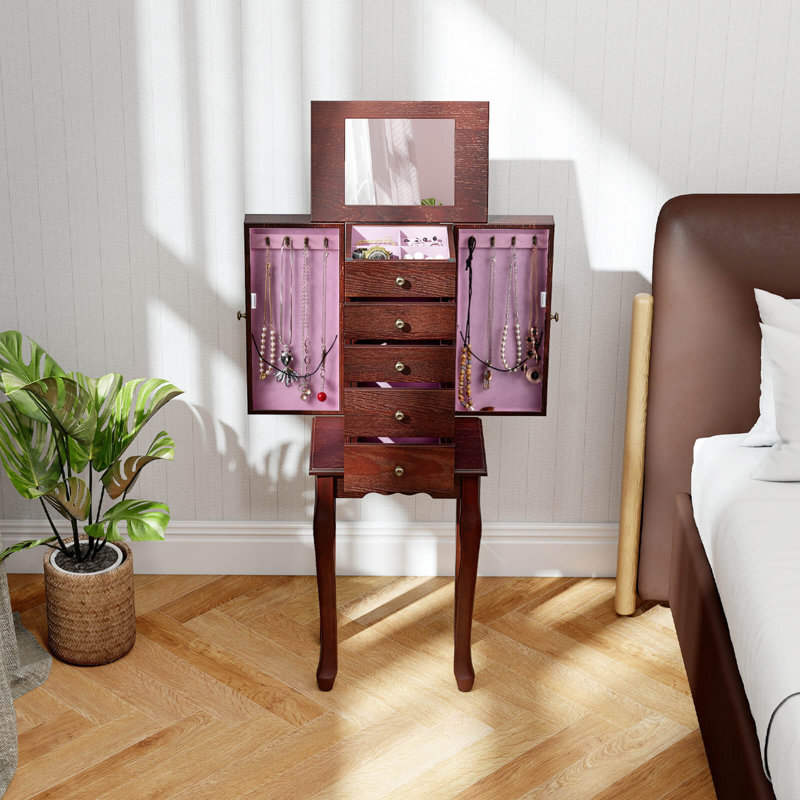 Armoire à bijoux avec miroir armoire de rangement, Brun