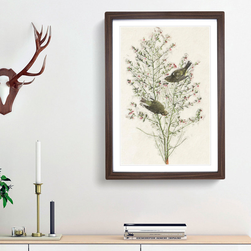 Orange-Crowned Warbler Birds by John Audubon - Picture Frame Painting Print, Walnut Framed, 48cm H x 36cm W x 2cm D