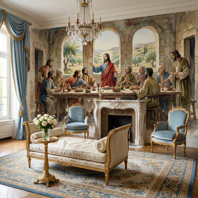 Traditional Wallpaper Indoor Landscape Wall Mural, 140"x108", Peler et coller