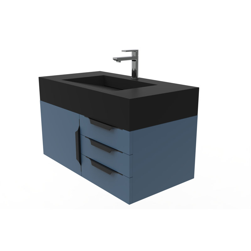 Nile 36" Wall-Mounted Single Bathroom Vanity Set, Black, Black, Black