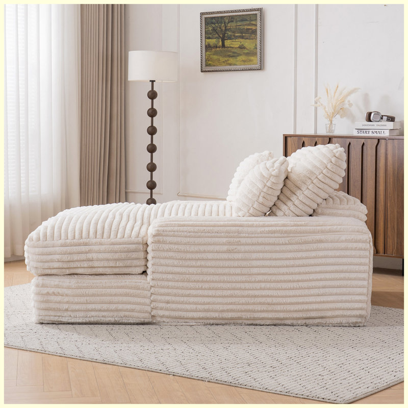 Canapé-lit de luxe convertible en velours côtelé beige avec 4 coussins, aucun assemblage requis, installation instantanée