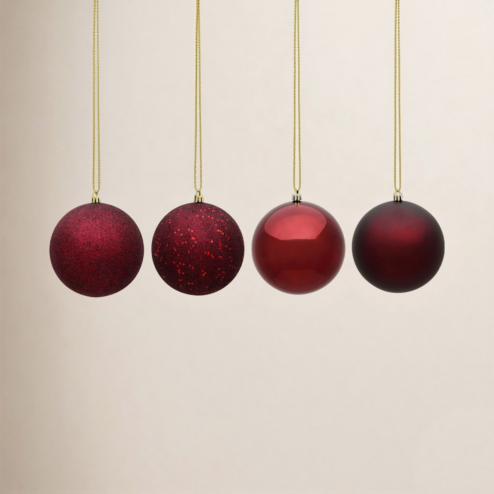 Holiday Décor Ball Ornament, 4" H x 4" W x 4" D, Burgundy