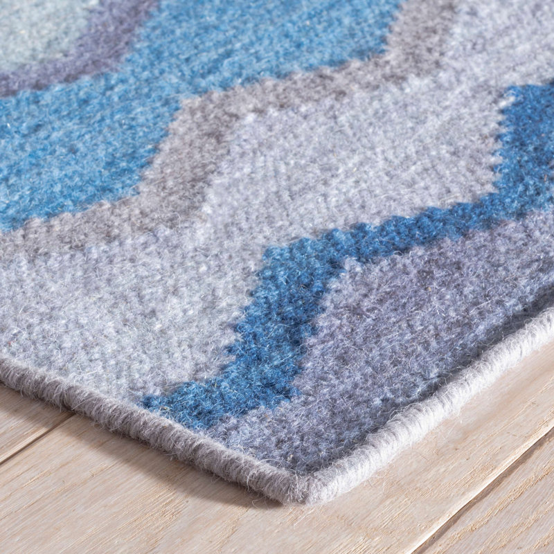 Kit Kemp x Annie Selke Safety Net Blue Handwoven Wool Rug, Rectangle 2' x 3'