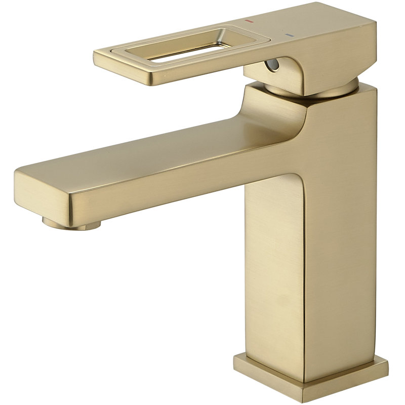 Robinet de salle de bains monotrou avec ensemble de drainage, Or brossé, Sans plaque de pont