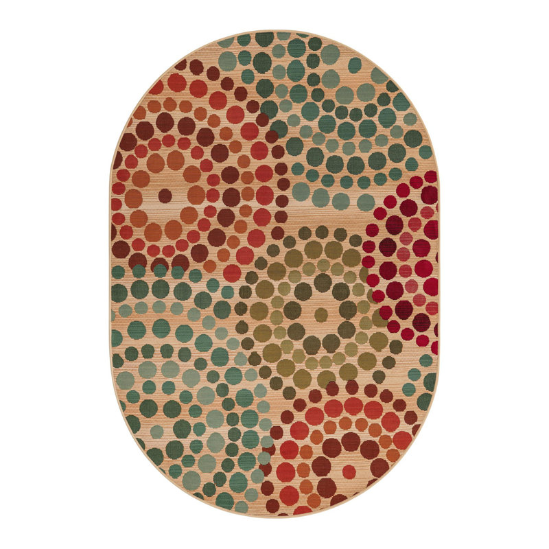 Tapis intérieur / extérieur vert / beige / rouge / turquoise Deweese, Ovale 4 pi 1 po x 6 pi 1 po