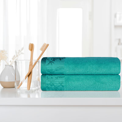Carinna Cotton Medium Weight Floral Jacquard Border Assorted Bathroom Towel Set
