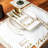 Embroidered White Linen Placemats with Gold Scrollwork – 24pc Elegant Table Mats Set for 6 Person | Islamic Decorative Dining Linens-1479135918