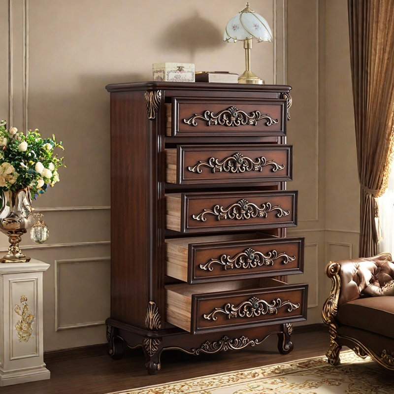 Commode sculptée de style européen, Brun