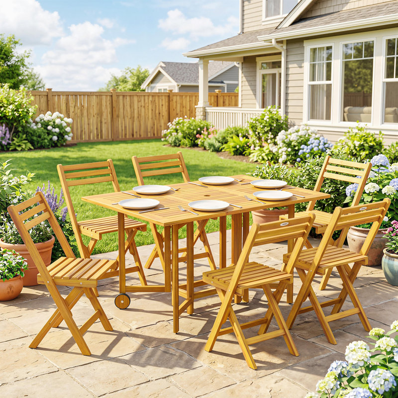 6 - Person Acacia Wood Patio Dining Set with