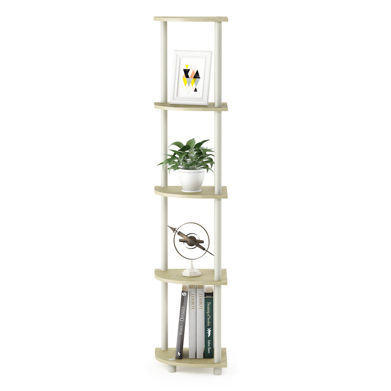 Baril 11.6" W Corner Bookcase, (5 Shelves) 57.7" H x 11.6" W x 11.6" D, Cream Marble/White