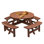 Ensemble de table de pique-nique 8 personnes avec 4 bancs intégrés et trou pour parasol, brun