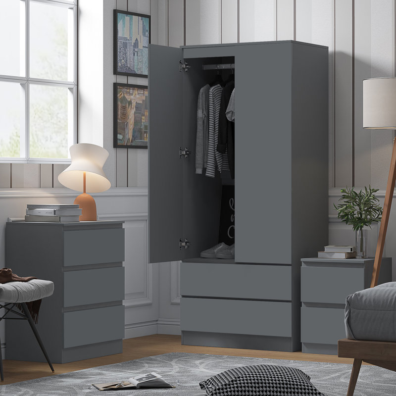 Warren 2 Door 2 Drawer Combi Wardrobe - Modern No-Handle Design, Soft-Close Hinges, Scratch-Resistant Finish