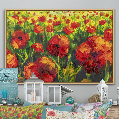 Red Poppies Spring Flower II - reproduction de cadre flottant sur toile