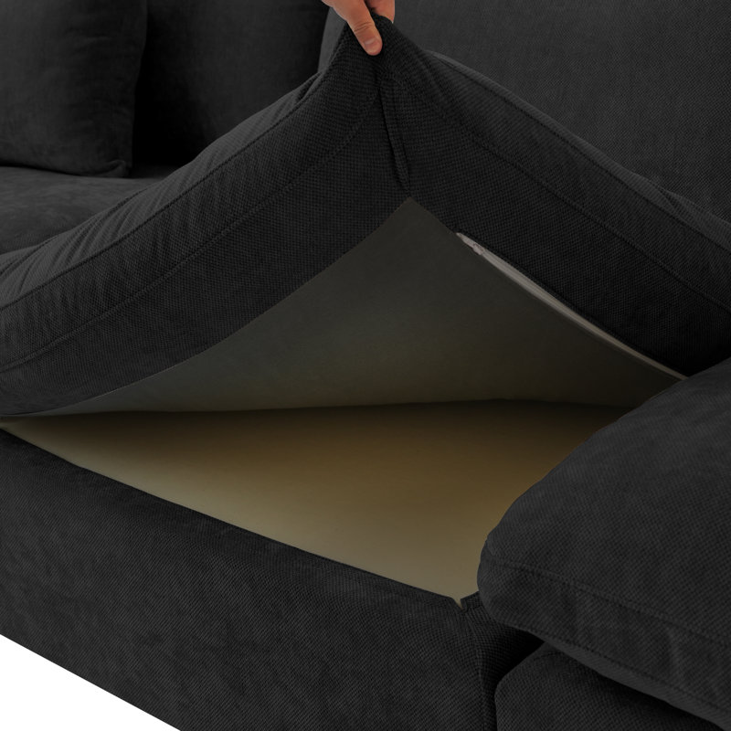 Canapé modulaire en L Sky Cloud Slope 4 places modulaire en lin - confort ultime en noir, Noir