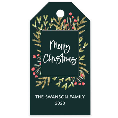 Koyal Wholesale Custom Christmas Gift Tags Square Wreath Custom Name Year 60-Pack
