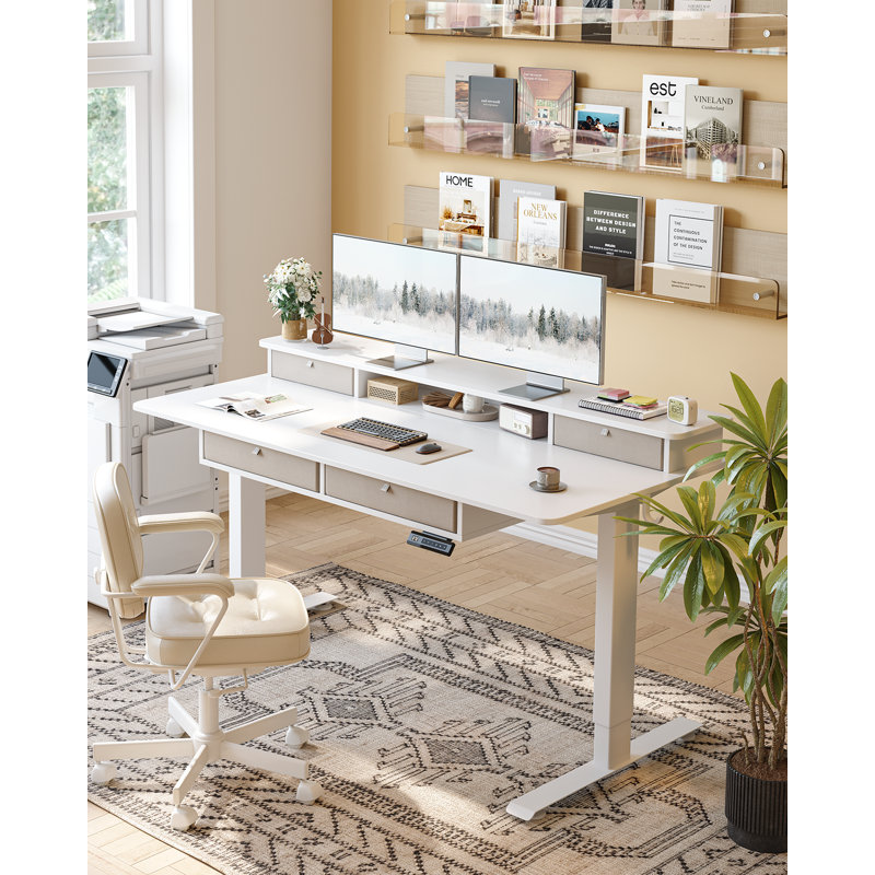 Bureau debout à hauteur ajustable Euri, H 46 po x l 63 po x P 30 po, Blanc