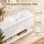 Meuble-lavabo double mural de 122 cm (48 po) avec comptoir en composite, 3 tiroirs et tablette inférieure ouverte, meuble-lavabo suspendu sans poignées en MDF, blanc