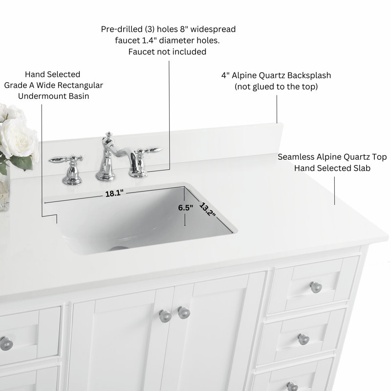 Audrey 84'' Free Standing Double Bathroom Vanity with Calacatta Quartz Top, White, Brushed Nickel