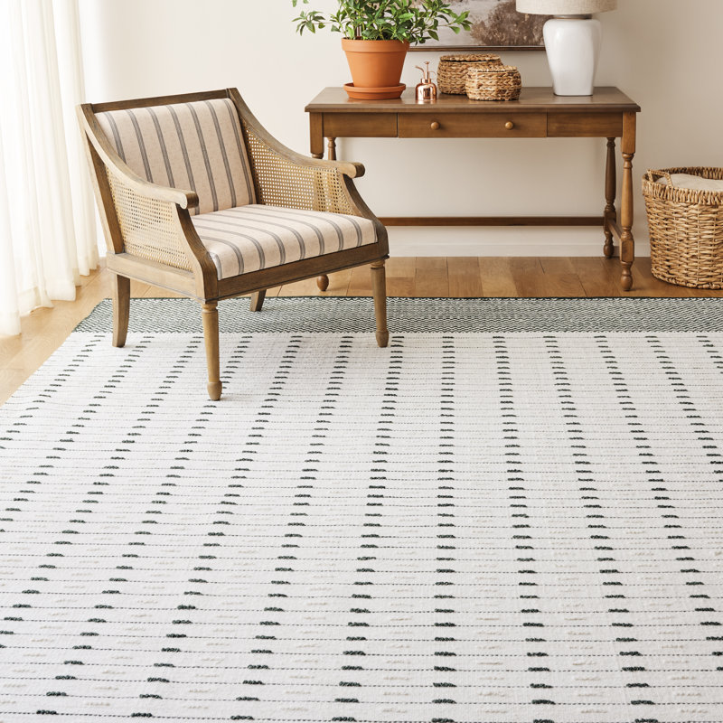Martha Stewart 9625 Hand Woven Wool/Cotton Geometric Rug in Dark Green/Ivory, Rectangle 8' x 10'