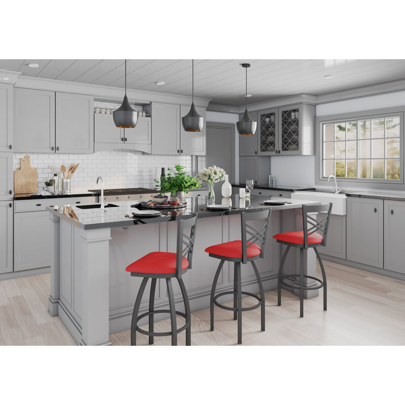 820 Catalina Swivel Stool, Pewter, Vinyl-Canter Red, Bar Stool (30" Seat Height)