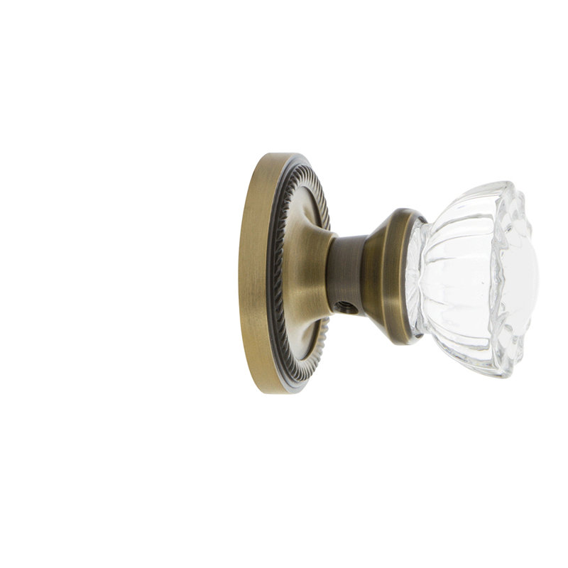 Rope Rosette with Crystal Door Knob, Antique Brass