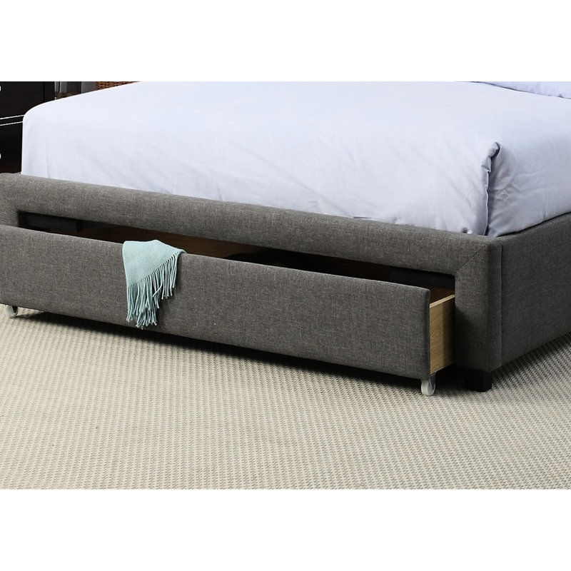 Grand lit avec rangement en polyfibre gris et compartiment de tête de lit moderne, Gris