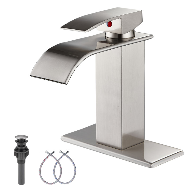Single-Hole Single-handle Bathroom Faucet with Drain Assembly, Brushed Nickel