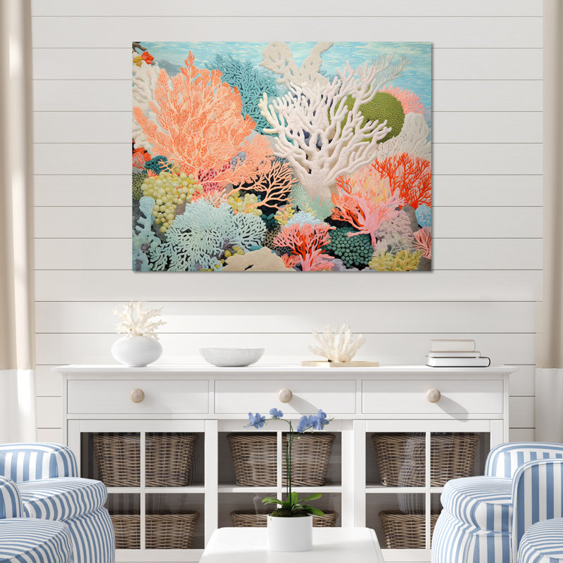 «Colorful Coral and Anemones Scenery I - Coastal Coral Under Water», reproduction d'art sur toile encadrée, Toile tendue