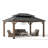 Sunjoy 12x16 ft. Wood Gazebo, Outdoor Patio Steel Hardtop Gazebo, Cedar Framed Wooden Gazebo with 2-tier Metal Roof, Suitable for Patios, Lawn, and Backyard, Dark Brown