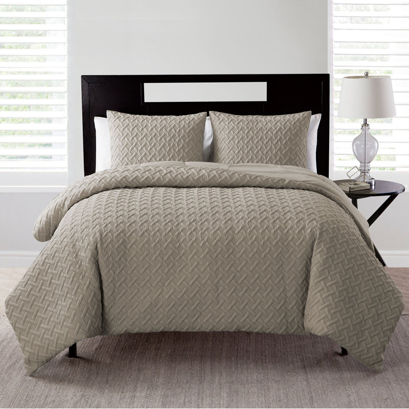 Nina II Traditional Polyester Standard Geometric Comforter, Taupe, King Comforter + 2 King Shams