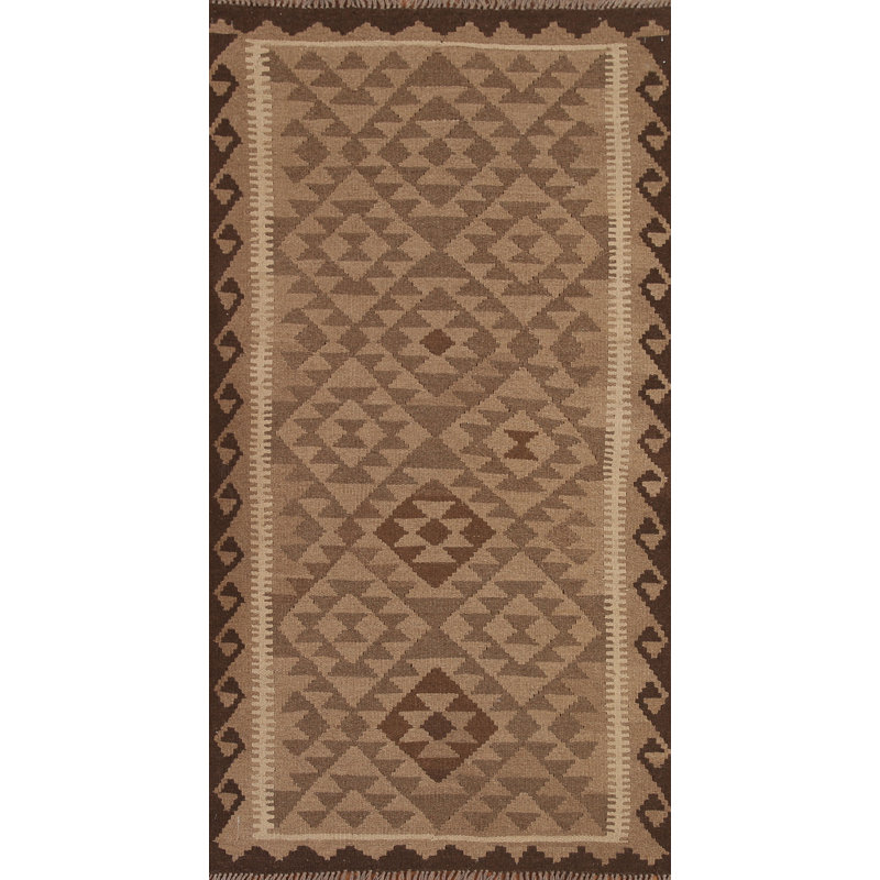 Brown Wool Kilim Oriental Area Rug 4x7