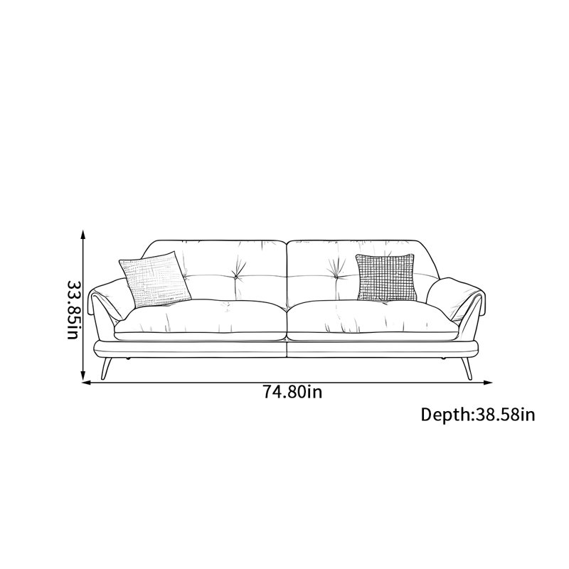 Canapé rétro simple et moderne, H 33,85 po x l 74,8 po x P 38,58 po