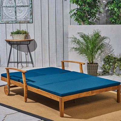 Double méridienne: coussins d'eau et conception réglable pour la véranda de patio en bois - entièrement réglable